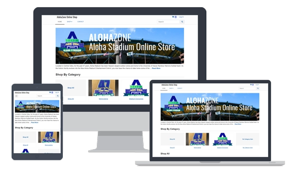 devices showing Aloha Stadium Online Store