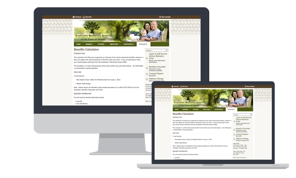 devices showing Employees' Retirement System Benefits Calculator