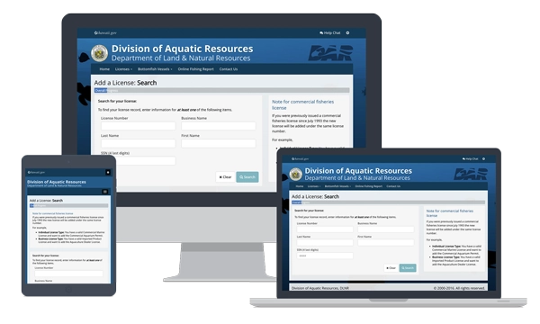 devices showing Add a Commercial Fishing License