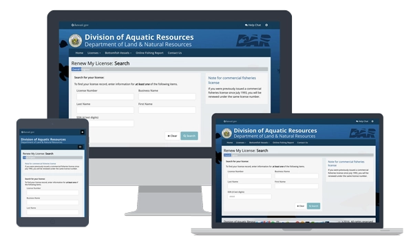 devices showing Renew a Commercial Fishing License