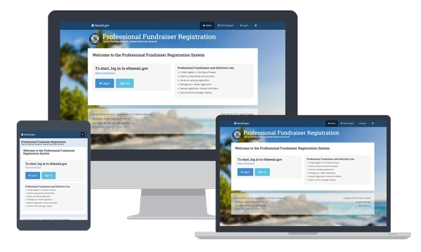 devices showing Professional Fundraiser Registration System