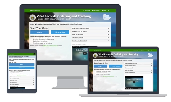 devices showing Birth Certificate Ordering