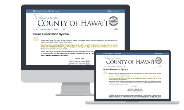 devices showing Camping Permits, County of Hawaii